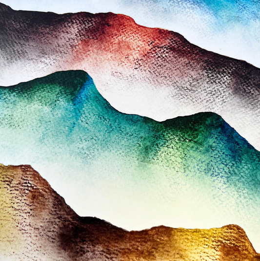 Abstract watercolor painting of mountains with gradient colors