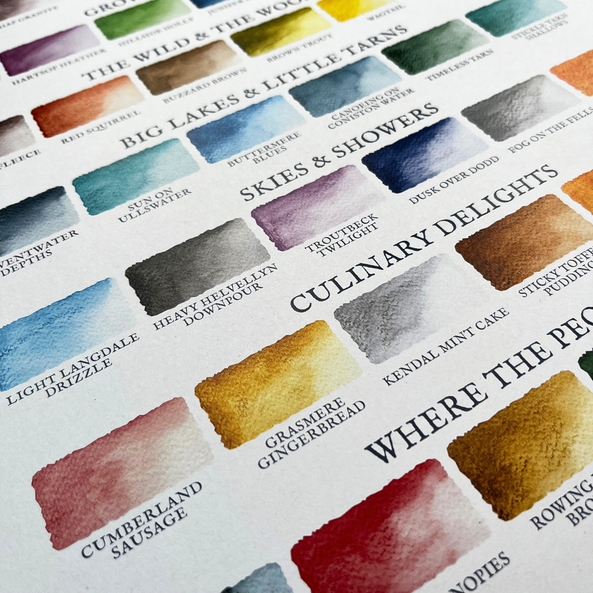 Lake District Colour swatches with descriptive text on a white background